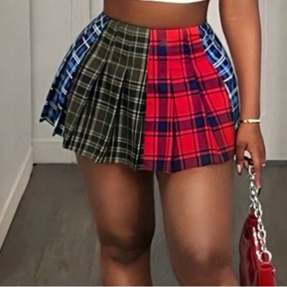 SHEIN Multicolor Plaid Mini Skirt